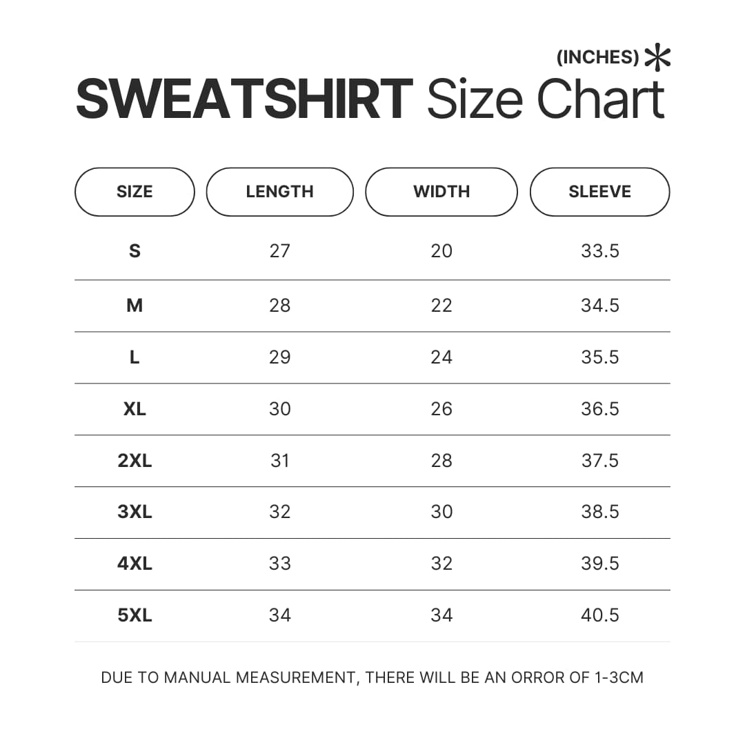 Sweatshirt Size Chart - Solo Leveling AU Store
