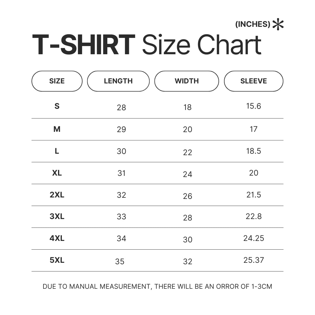 T shirt Size Chart - Solo Leveling AU Store