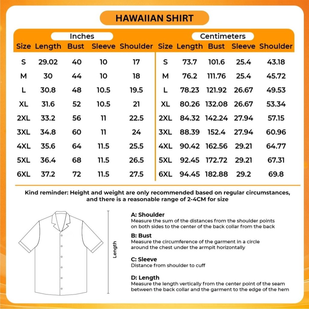 3D Hawaiian Shirt Size Chart - Solo Leveling AU Store